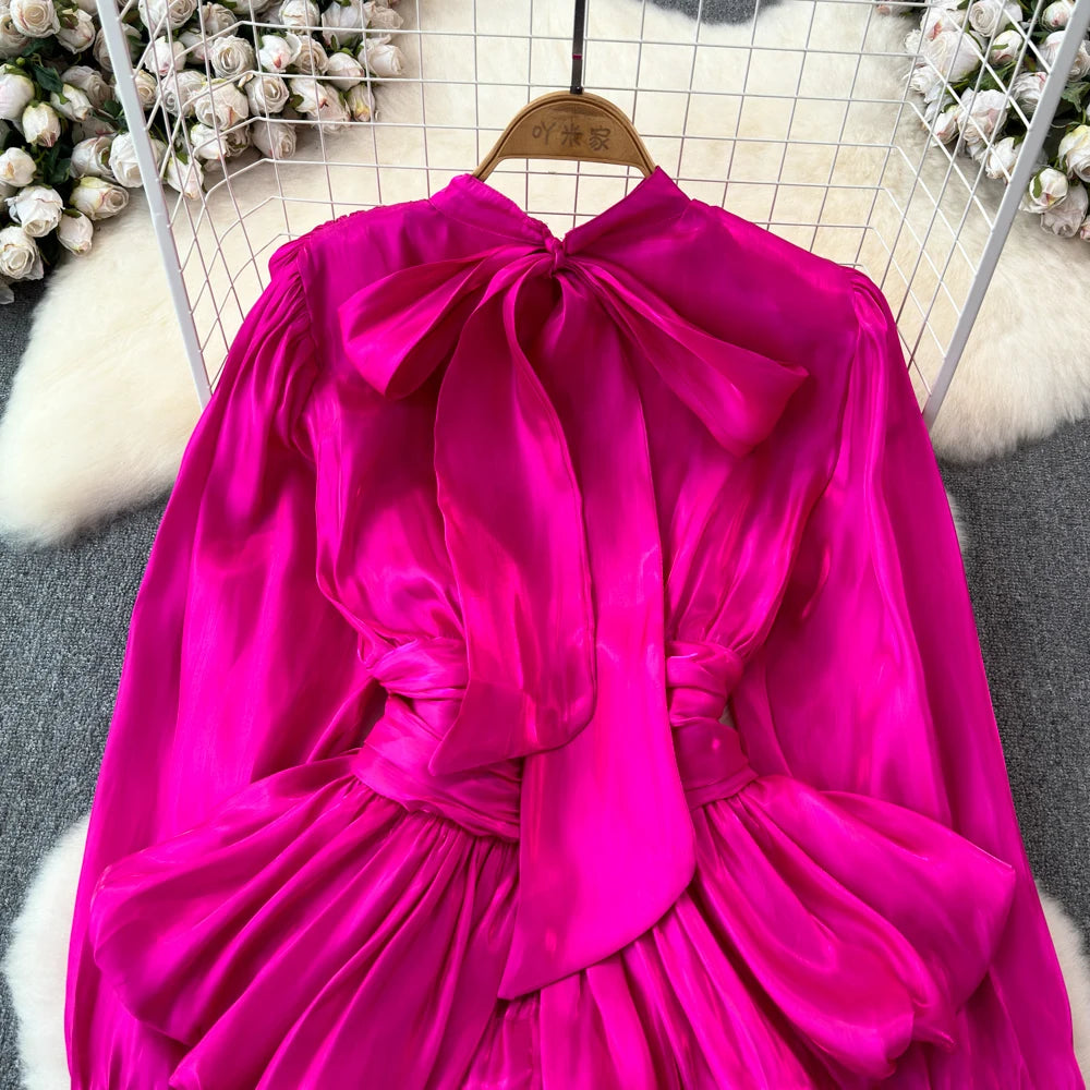 Long Sleeve Tie Up Pleated Blouse