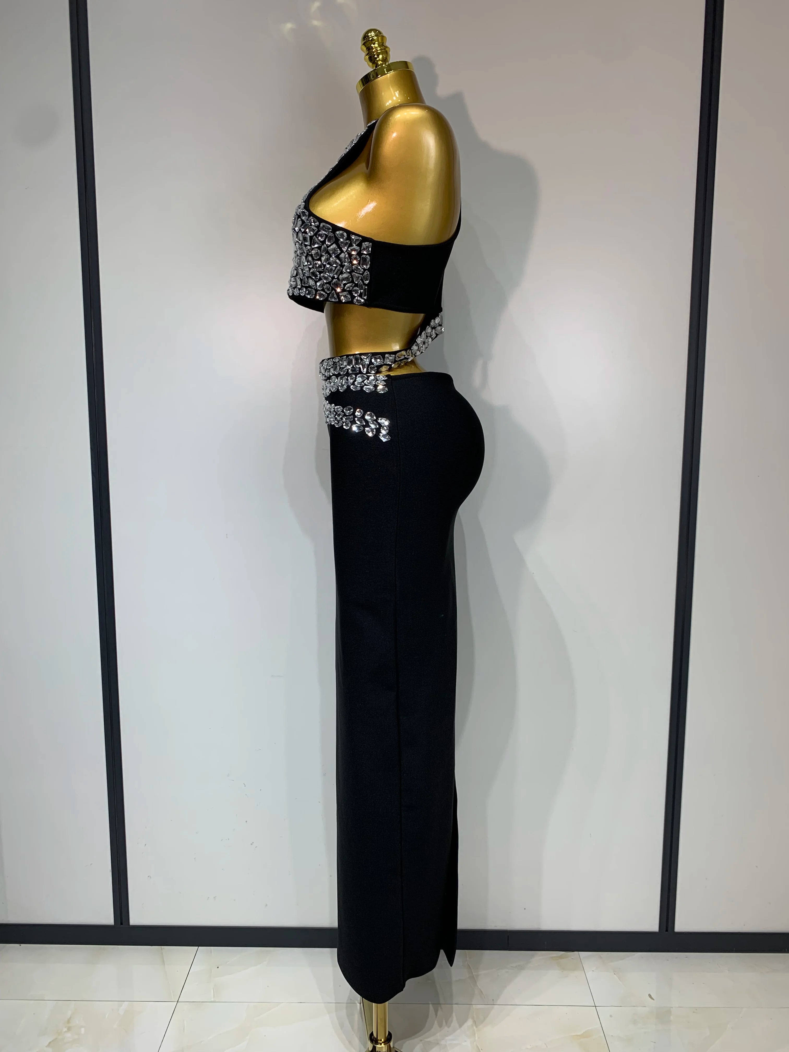 Sparkly Crystal Bodycon Long Bandage Dress