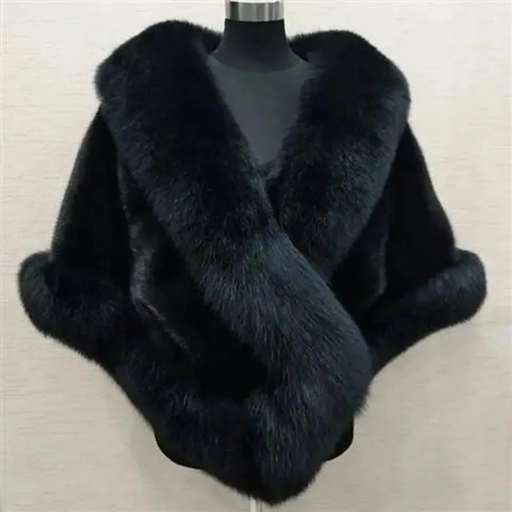 Faux Mink Fox Fur Thickened Warm Fluffy Cape Coat