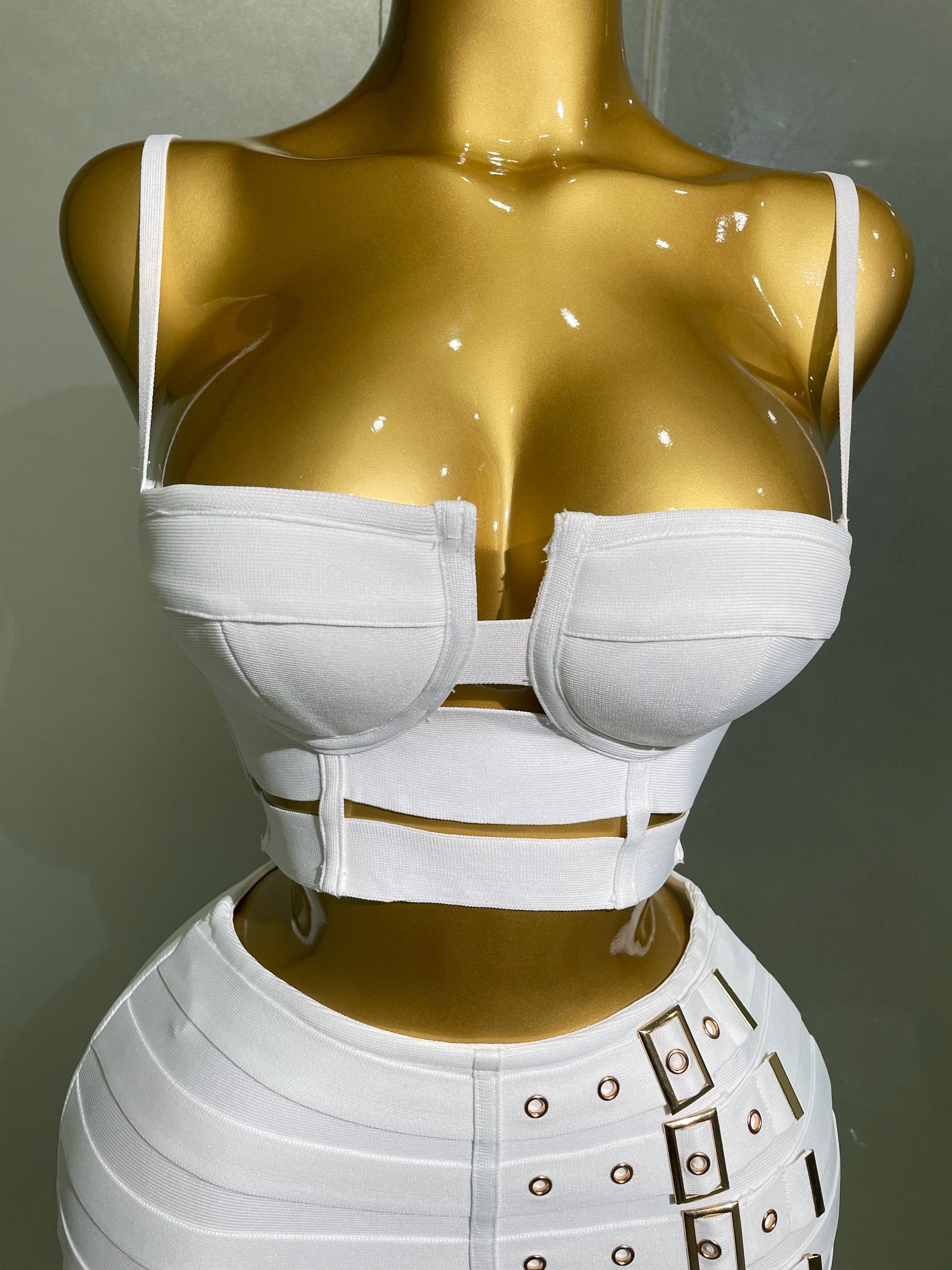 High Quality Bandage Tops Pencil Skirts Two Piece Set