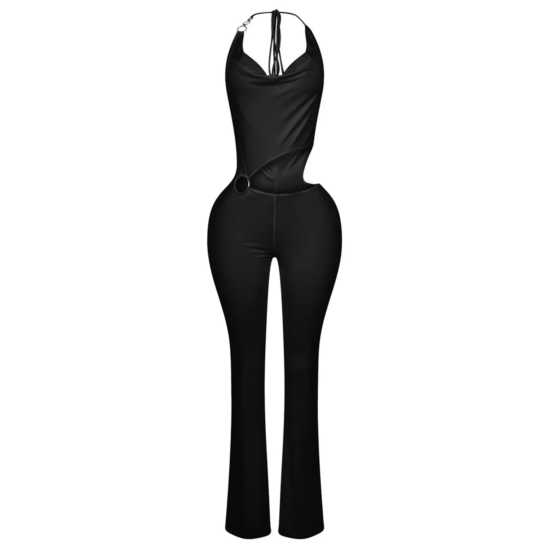 Sleeveless Pile Collar Halter Hollow Out Jumpsuits