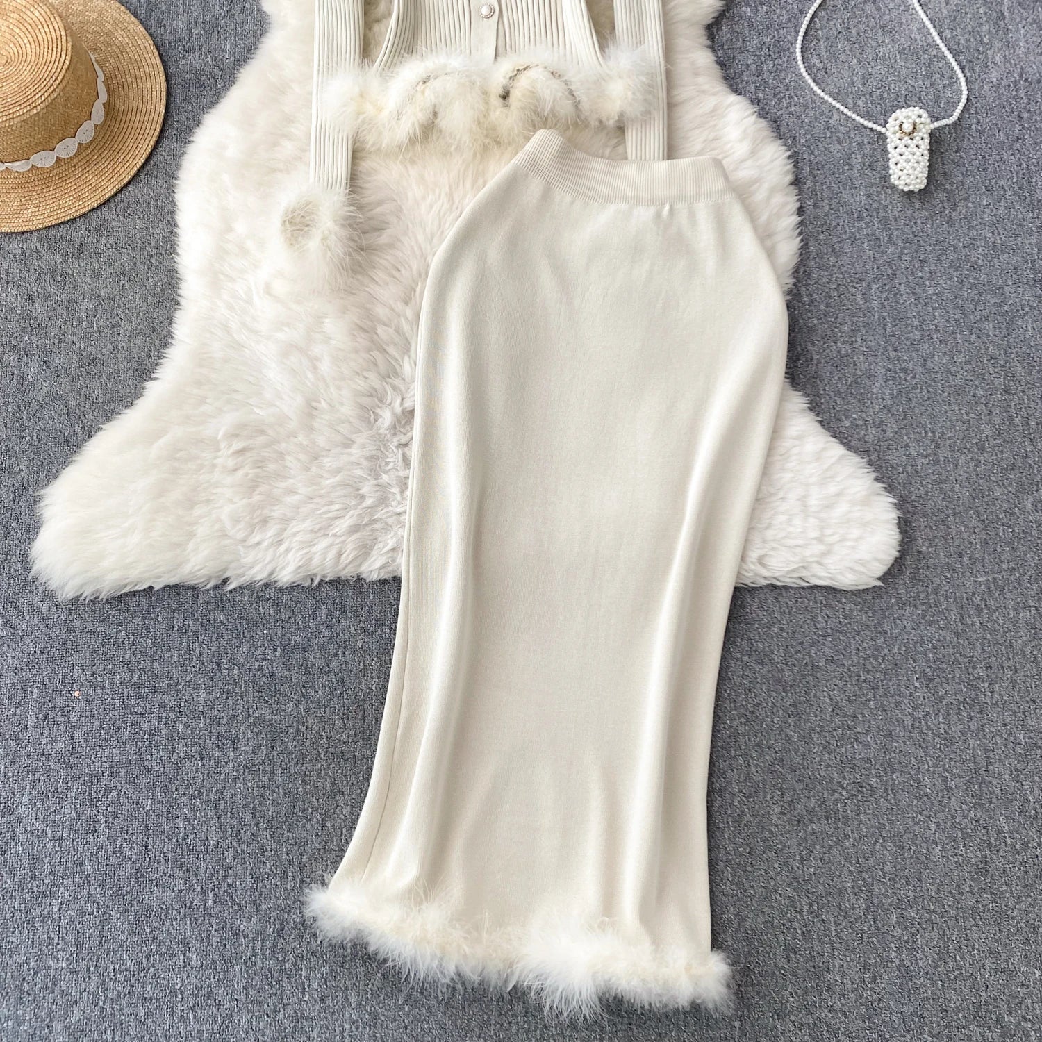 French Style Cardigan+Bodycon Skirt Knit 2pcs Sets