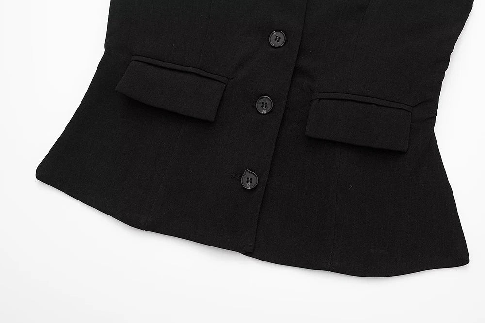 Single Breasted Vest + High Waisted Casual Trousers Set