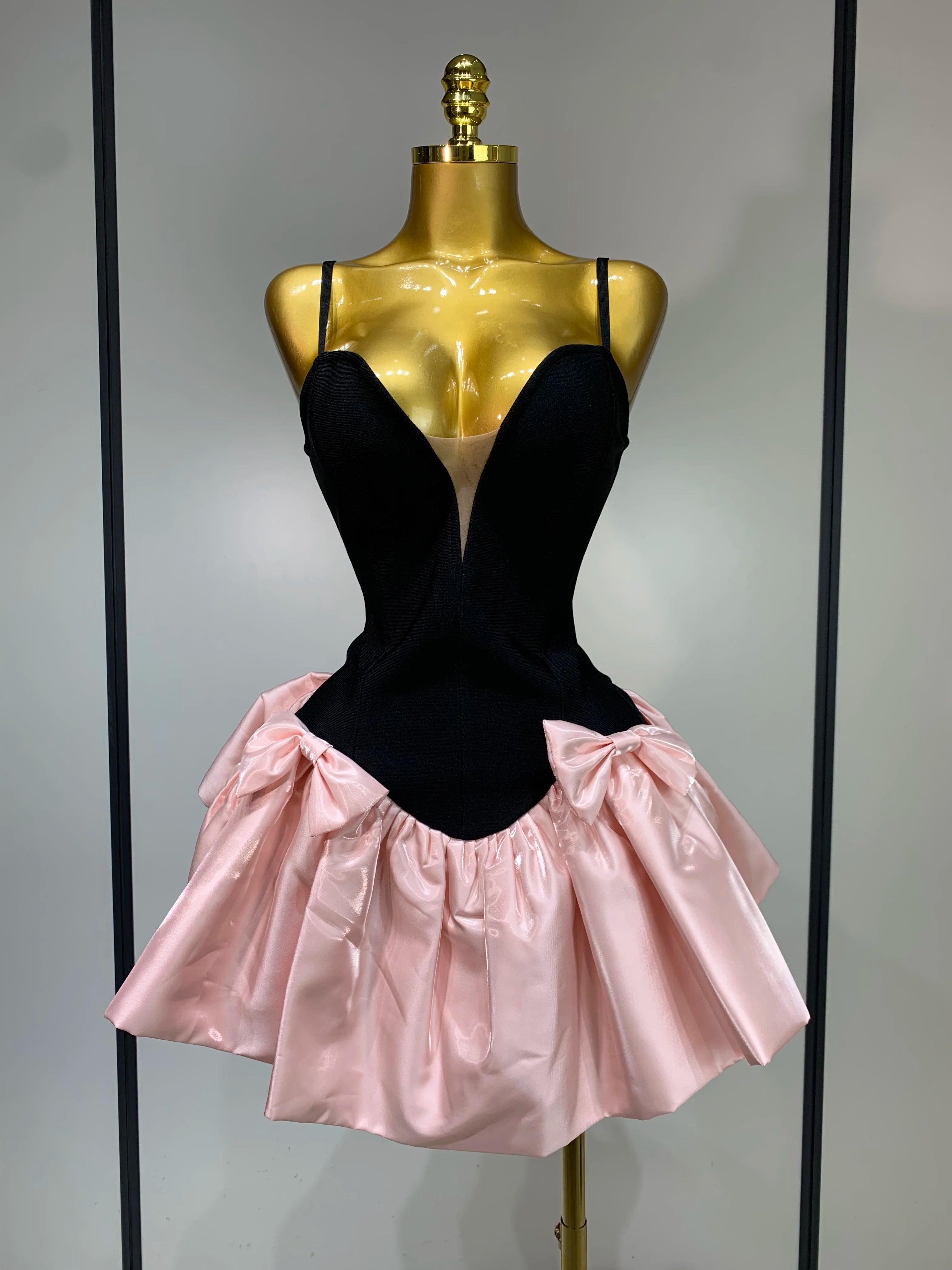 Short Bandage Bow Decoration Bubble A-line Mini Dress