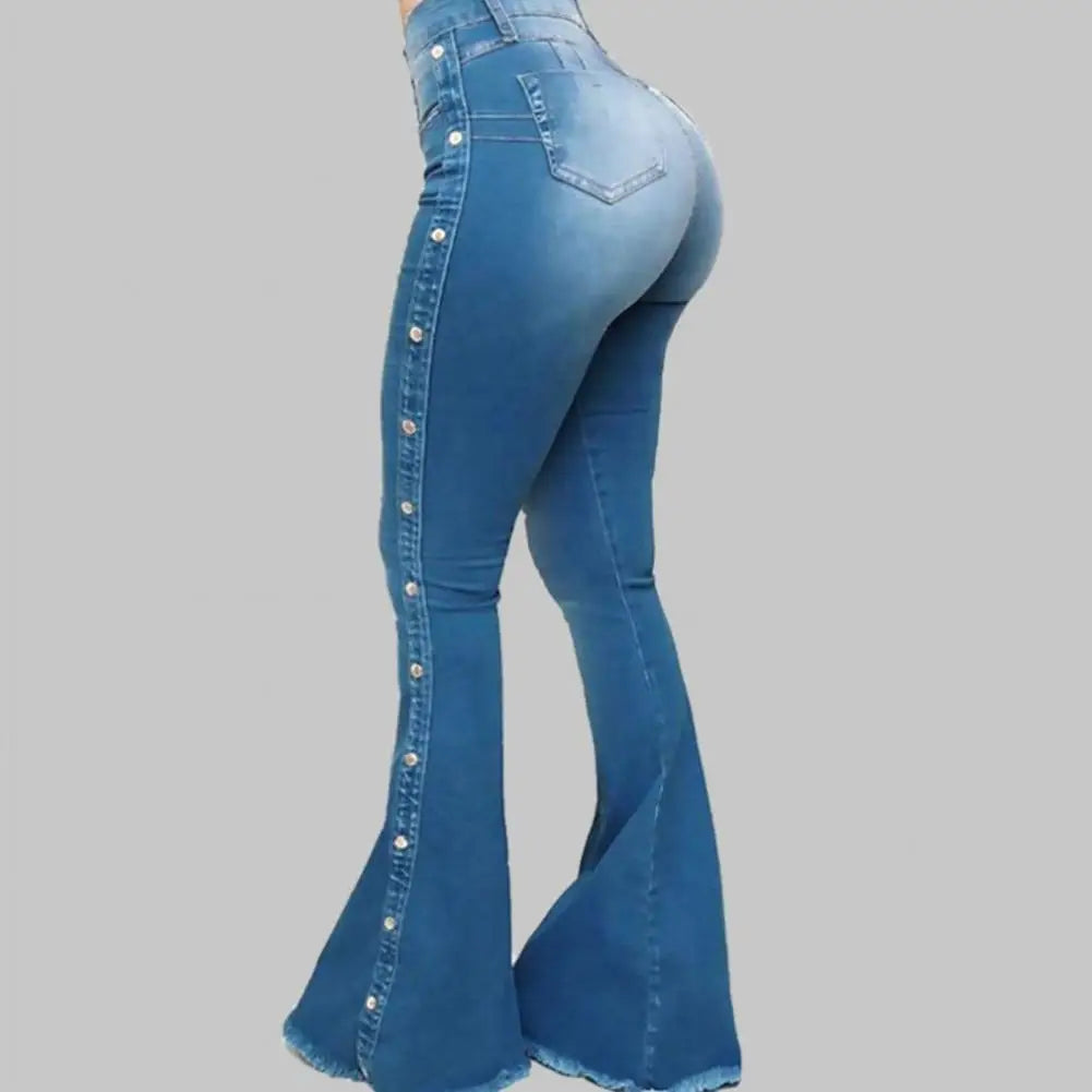 Denim Butt-lifted Casual K Skinny Bell Bottom Pocket Trousers