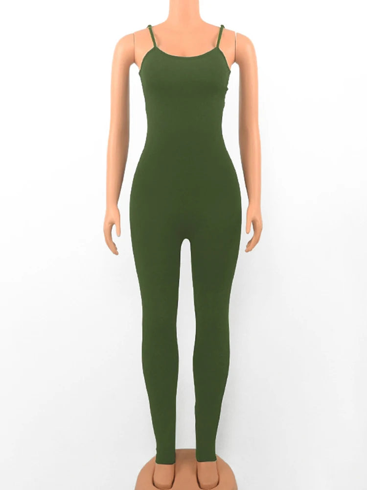 Sleeveless Spaghetti Strap Backless Casual Bodycon Jumpsuit