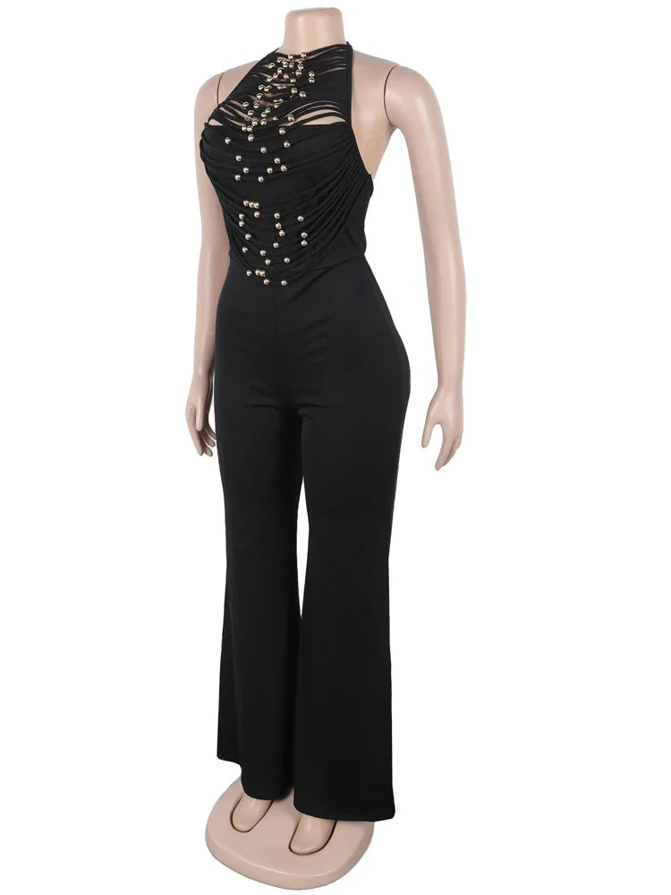 Beaded Fringed Palazzo Jumpsuits