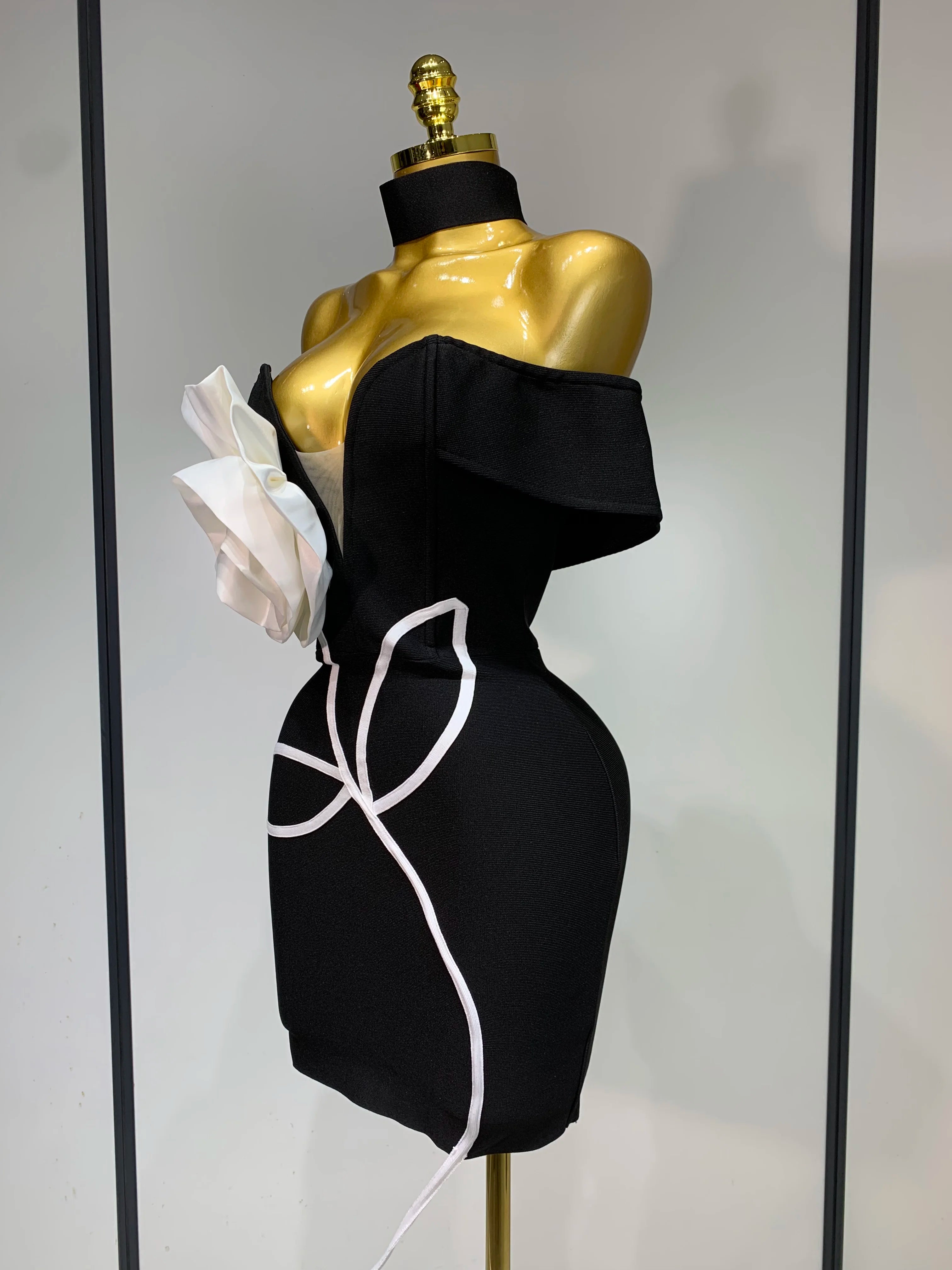 Off Shoulder Flower Mini Bodycon Bandage Dress