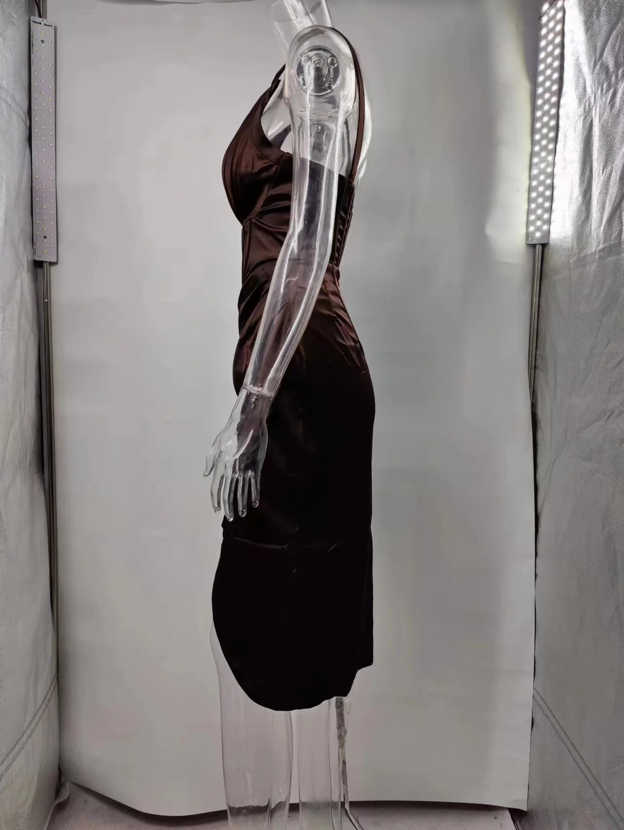 Deep V Neck Spaghetti Strap Satin Dresses