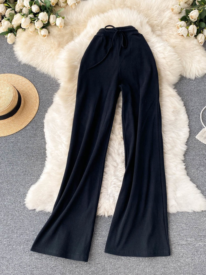 High Elastic Waist Wide Leg Trousers