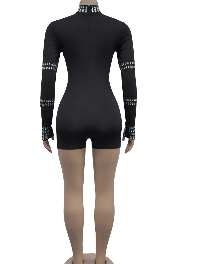 Luxury Diamond Crystal Short Jumpsuit
