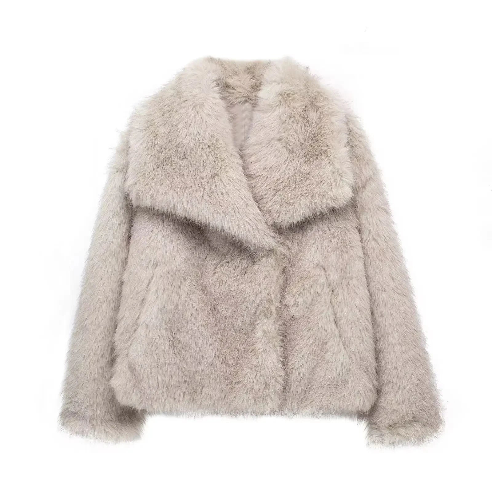 Chic Lapel Collar Thick Cropped Faux Fur Coat