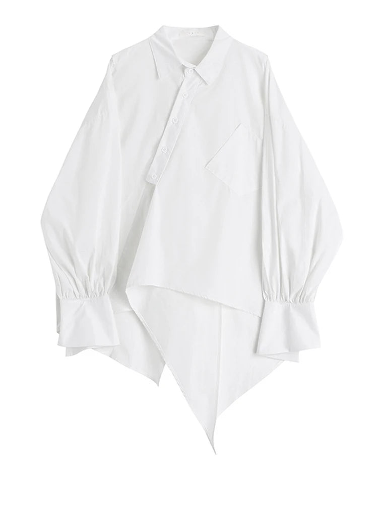 Irregular Big Size Lapel Long Sleeve Loose Fit Women's Blouse