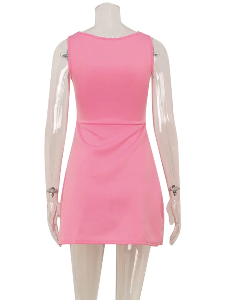 Patchwork Zipper Square Collar Causal Sleeveless Dress