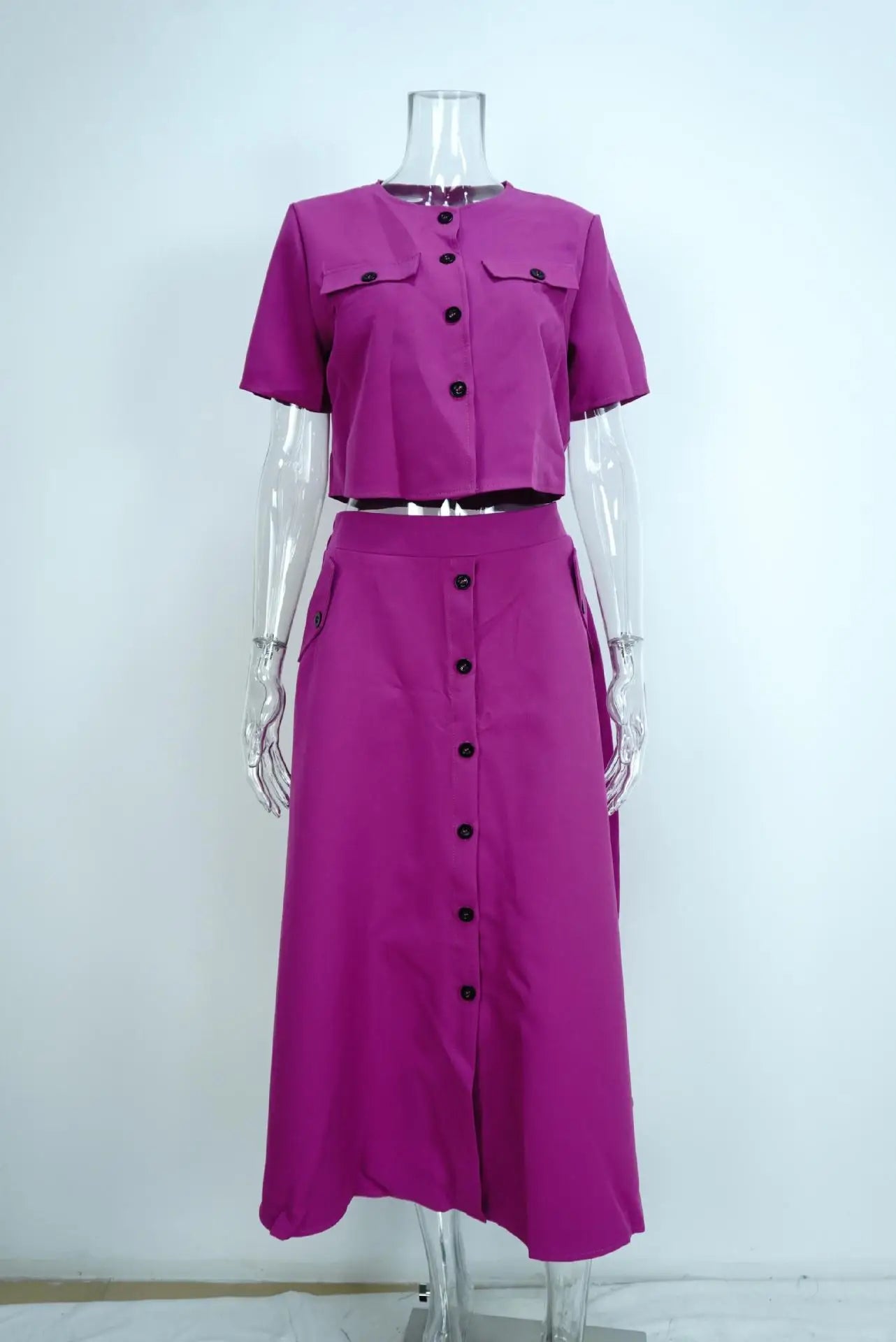 Elegant Crop Shirt Skirt Two Piece Sets Office Wear
