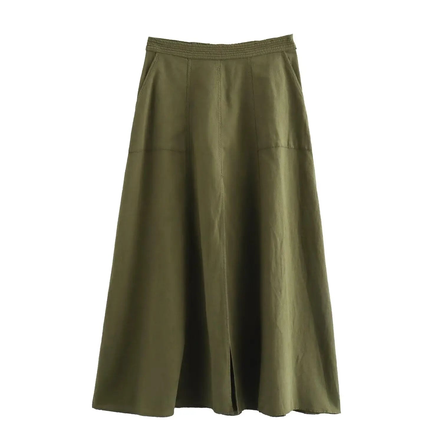Vintage Linen Blend Midi Chic High Waist Elegant A-line Long Skirt