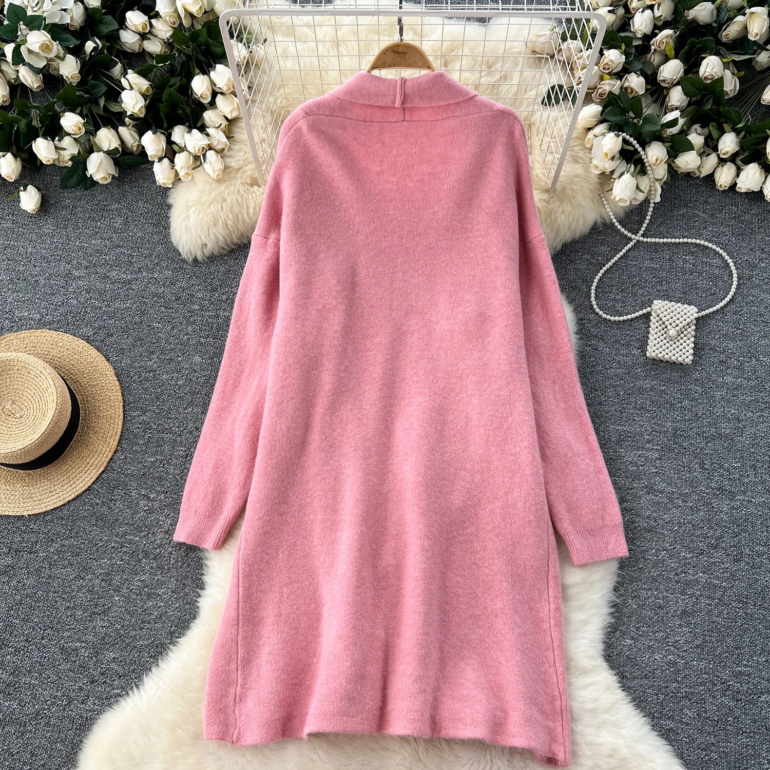 Knitted Two-Piece Sets  Knitting Cardigan+Spaghetti Strap Bodycon Dress