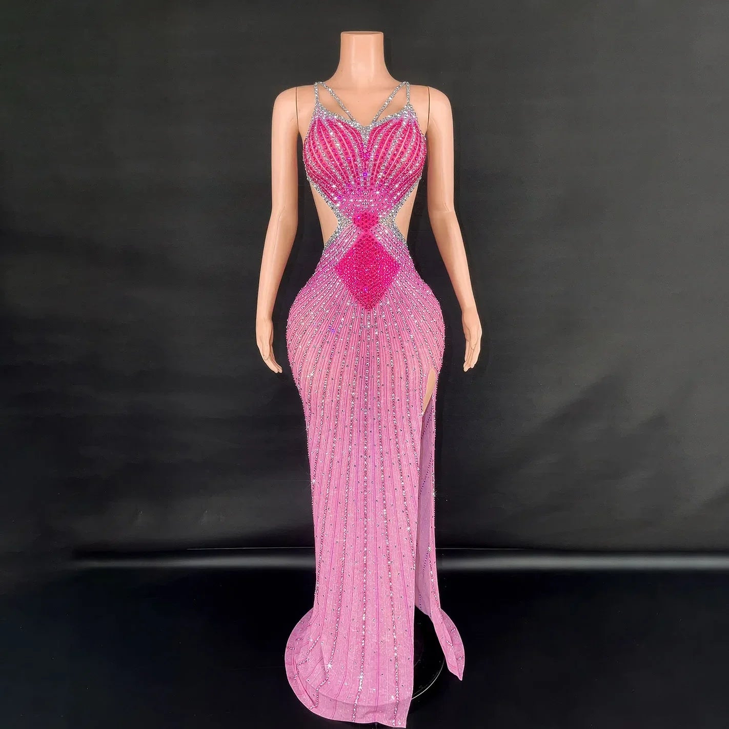Sleeveless Backless Hollowed Out Diamond Sequin Luxury Dress