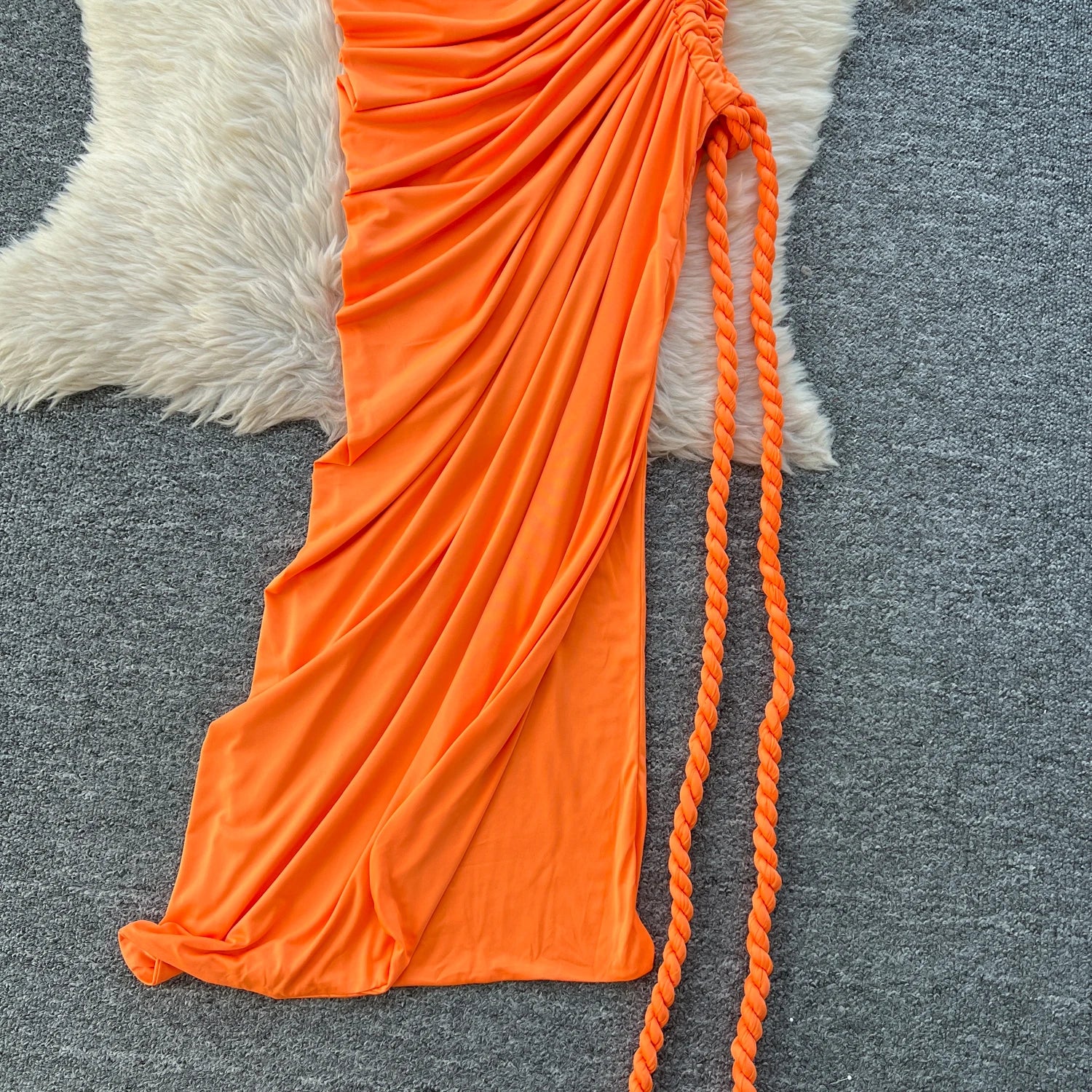Hollow Out Split Ruched Solid Maxi Sundress