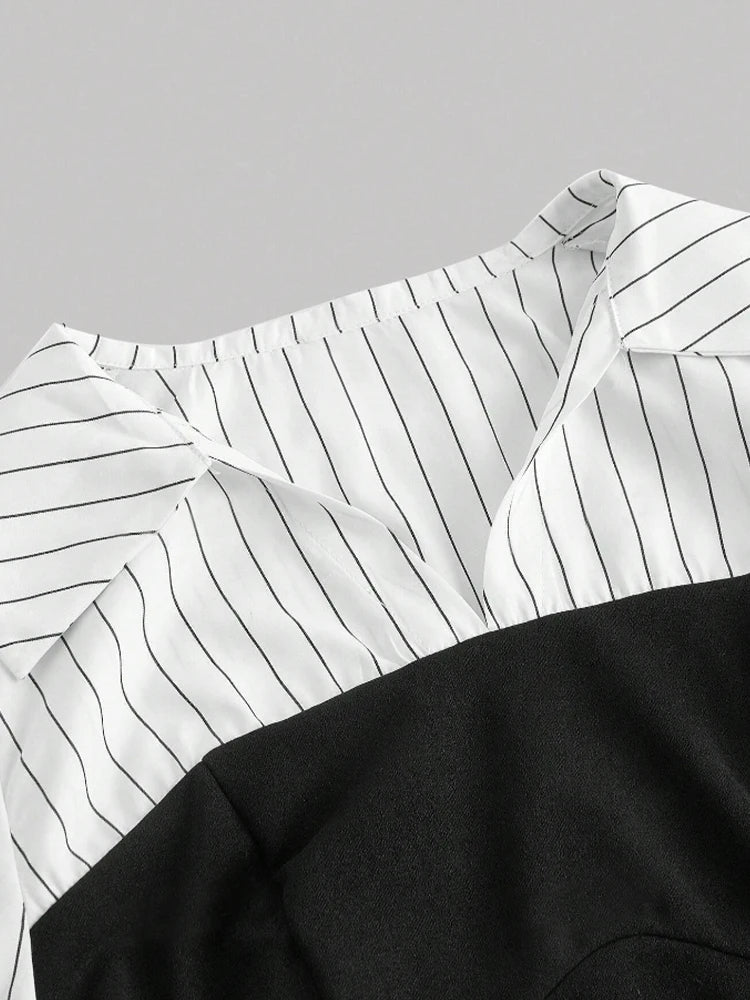 Striped Spliced Lapel Elegant Stylish Top