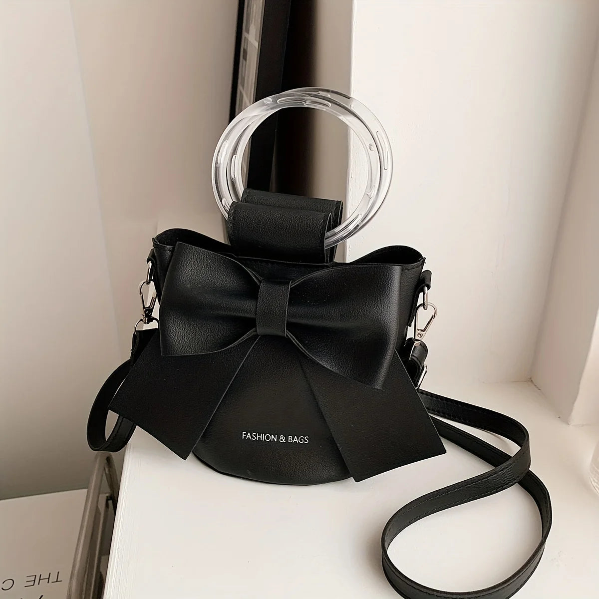 Stylish Bucket Bag with Detachable Strap With Elegant Bow Accent