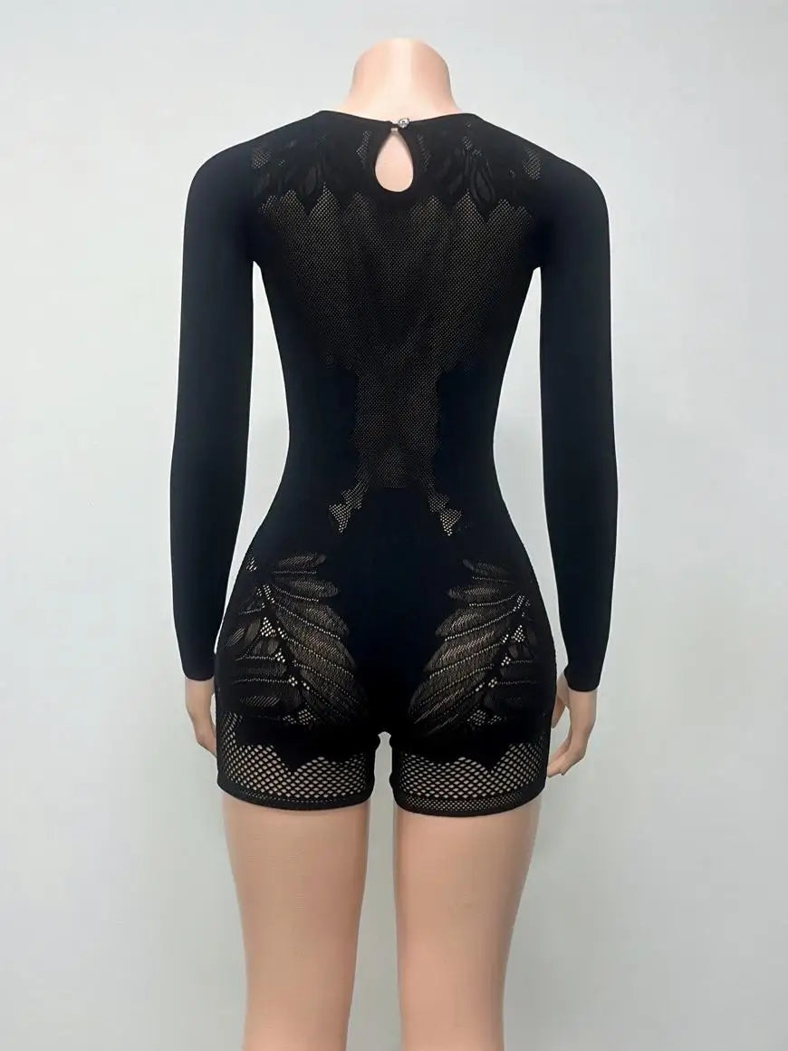 Hollow Out Rhinestone Sexy Romper