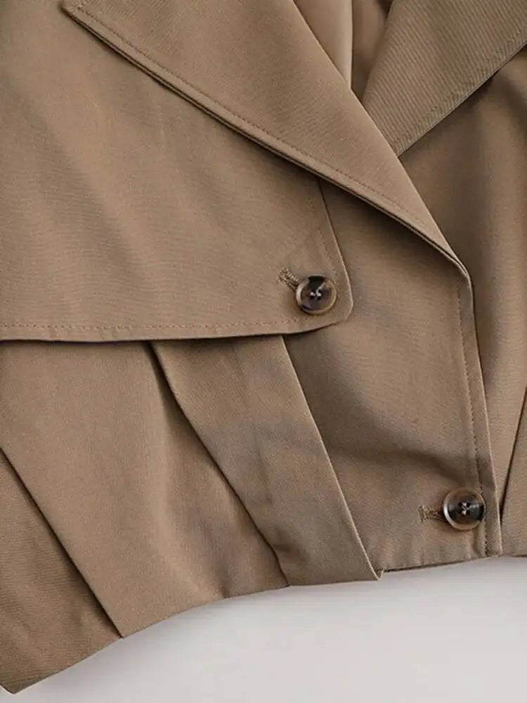 Stylish Cropped Lapel Collar And Belted Cuffs Trench Coat