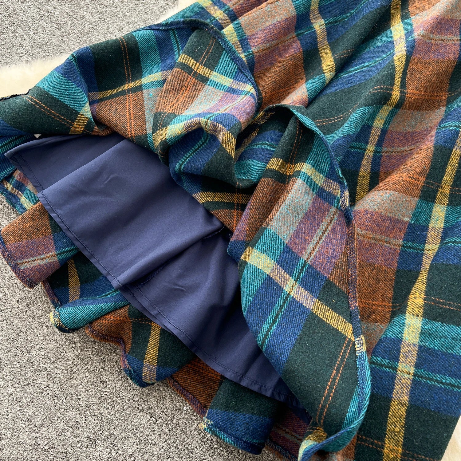 Knitted Two-Piece SetsLoose Pullovers+Plaid A Line Long Skirt High Casual Suits