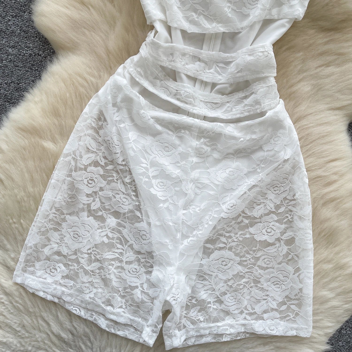 Sleeveless Sheer Hollow Out Bodycon Rompers Lace Playsuits