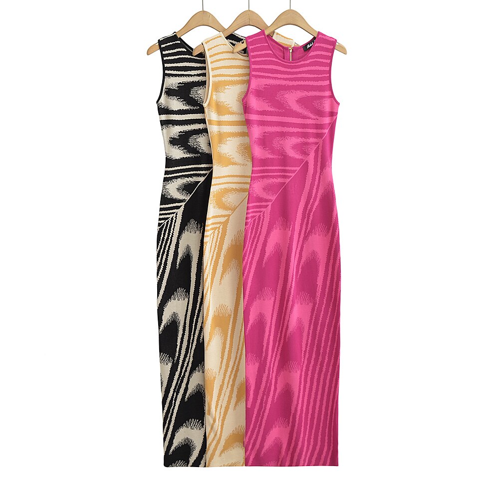 Abstract Knitted Sleeveless Stretchable Slim Maxi Dresses