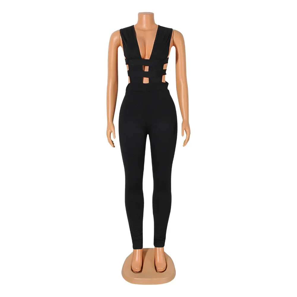 V-neck Sleeveless Hollow Jumpsuit