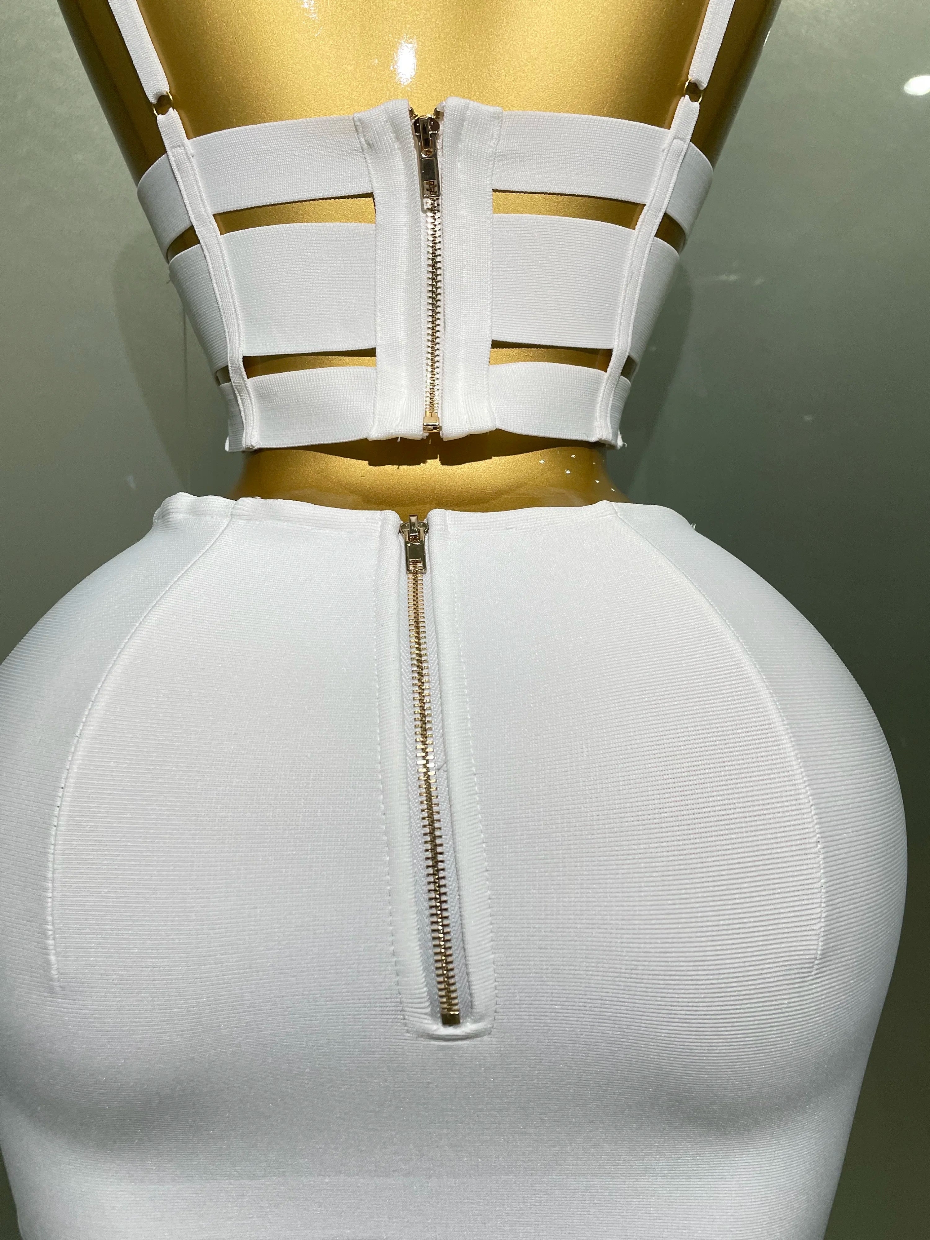 High Quality Bandage Tops Pencil Skirts Two Piece Set