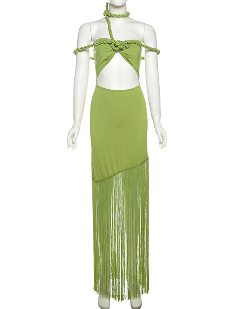 Strapless Tassel Off-shoulder Sleeveless Maxi Long Dress