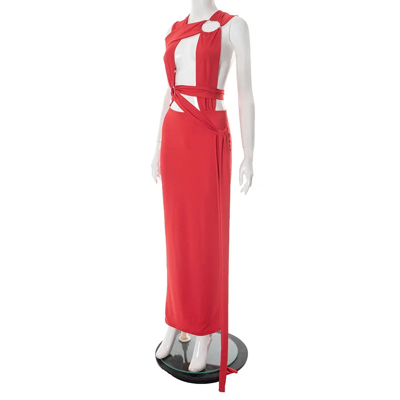 Irregular Long Hollow Out Maxi Bodycon Dress