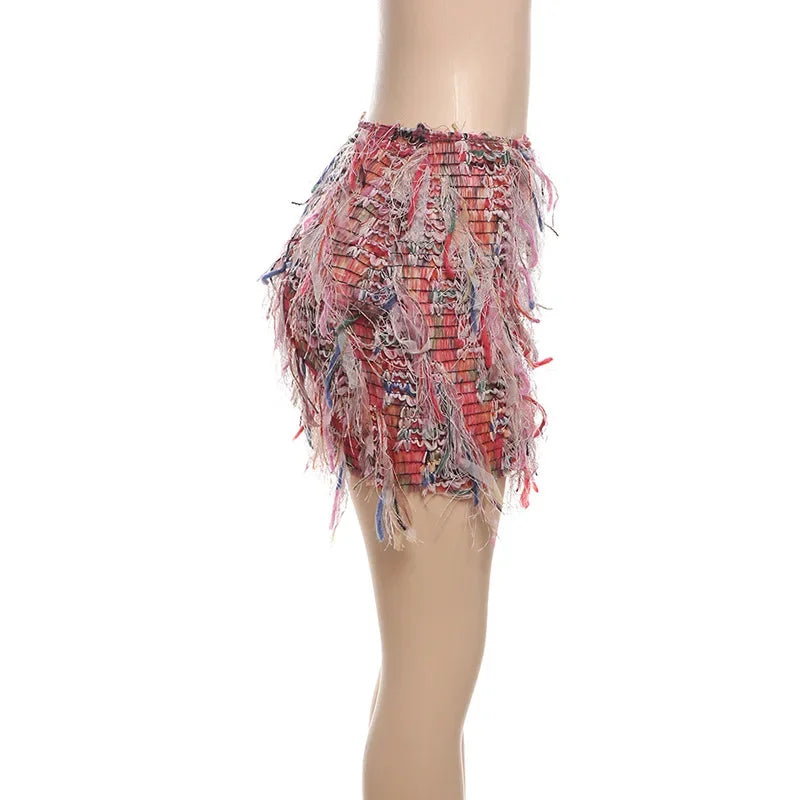 Colorful Striped Tassel Mini Skirts