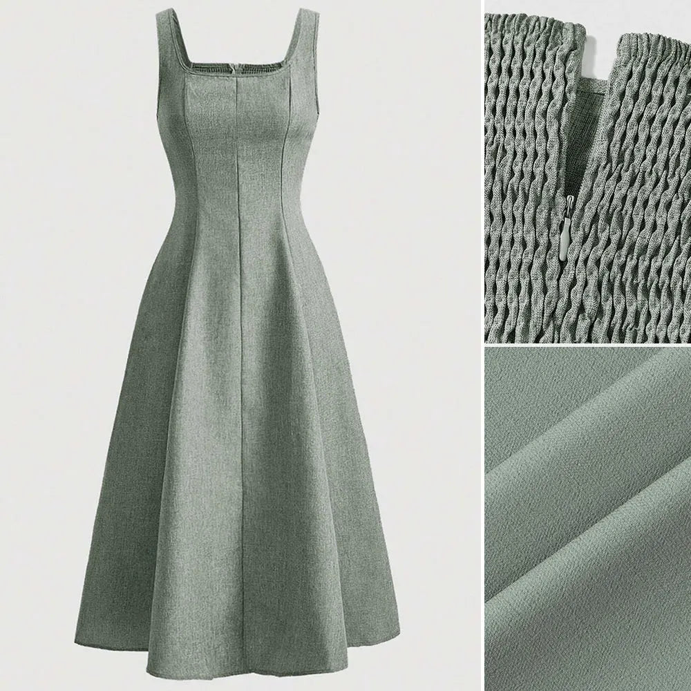 Elegant French Sleeveless Square Neck A-Line Party Dress