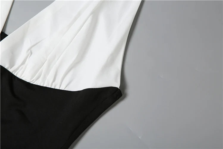 Halter Backless Elegant Patchwork Corset Deep V-Neck Sleeveless Dress