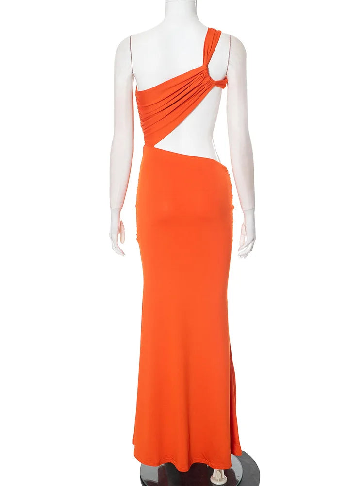 Backless One Shoulder Irregular Pleated Dress