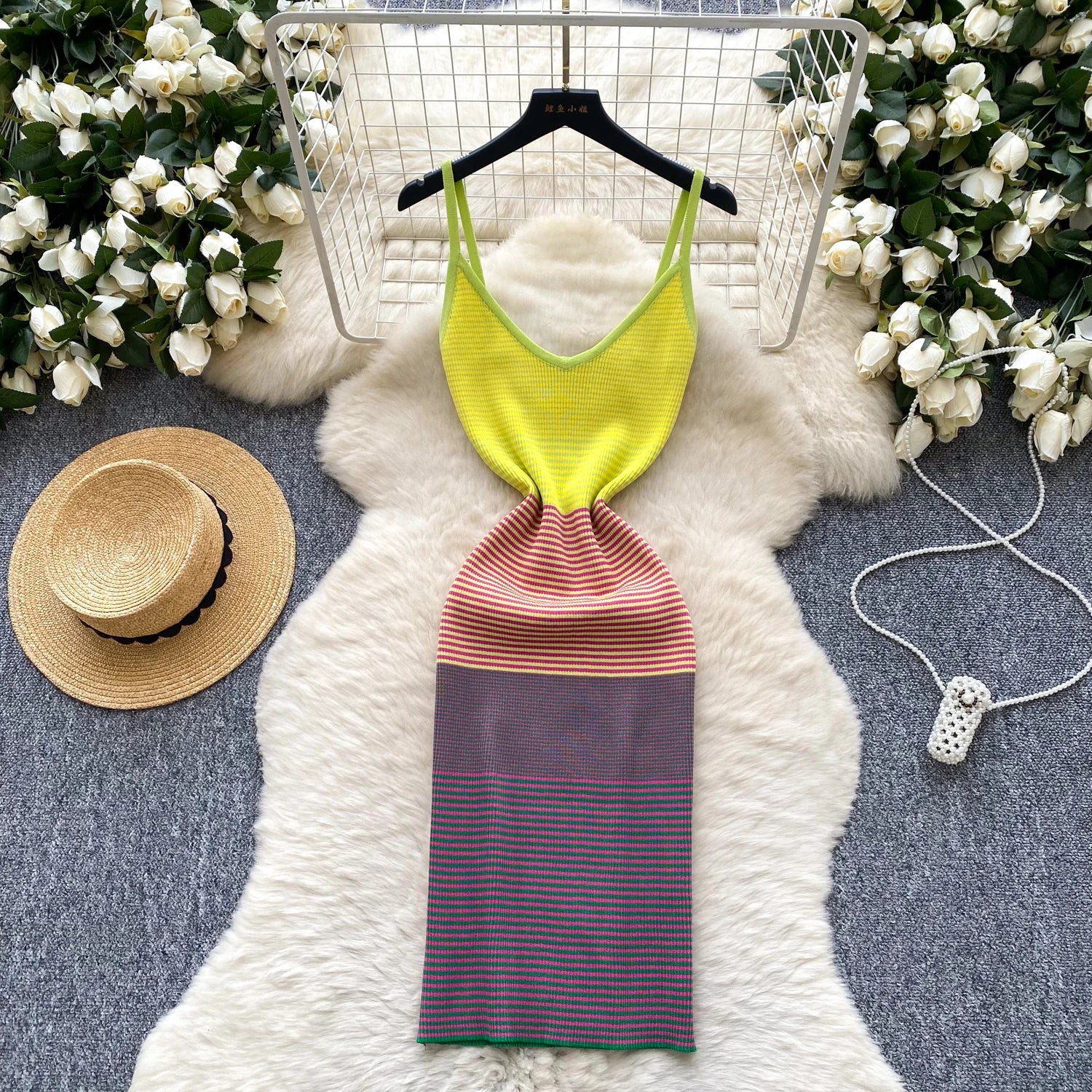 Chic Knit V Neck Sleeveless Elastic Sheath Sundress