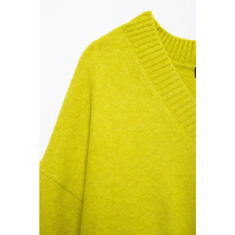 Cozy V-Neck Knit Solid Pullovers Long Sleeve Sweater