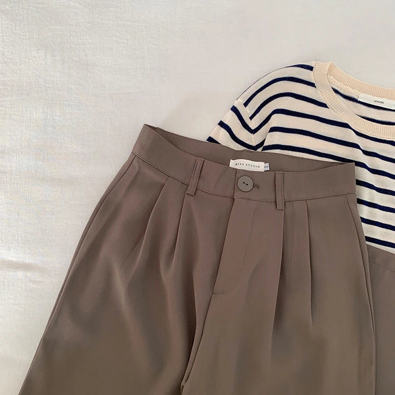 High Waist Trousers Casual Button Loose Pants