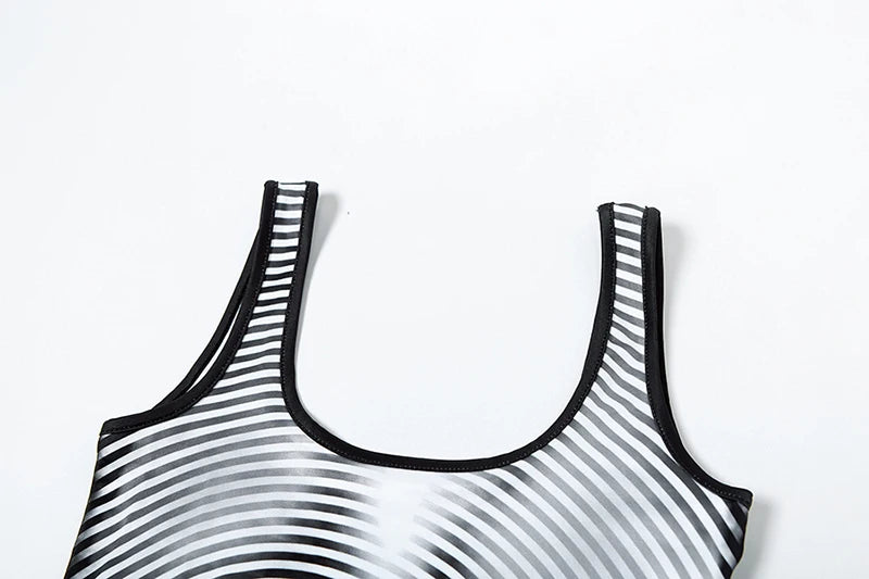 Gradient Stripe Print 2 Piece Set Backless Tank Tops+Leggings Set