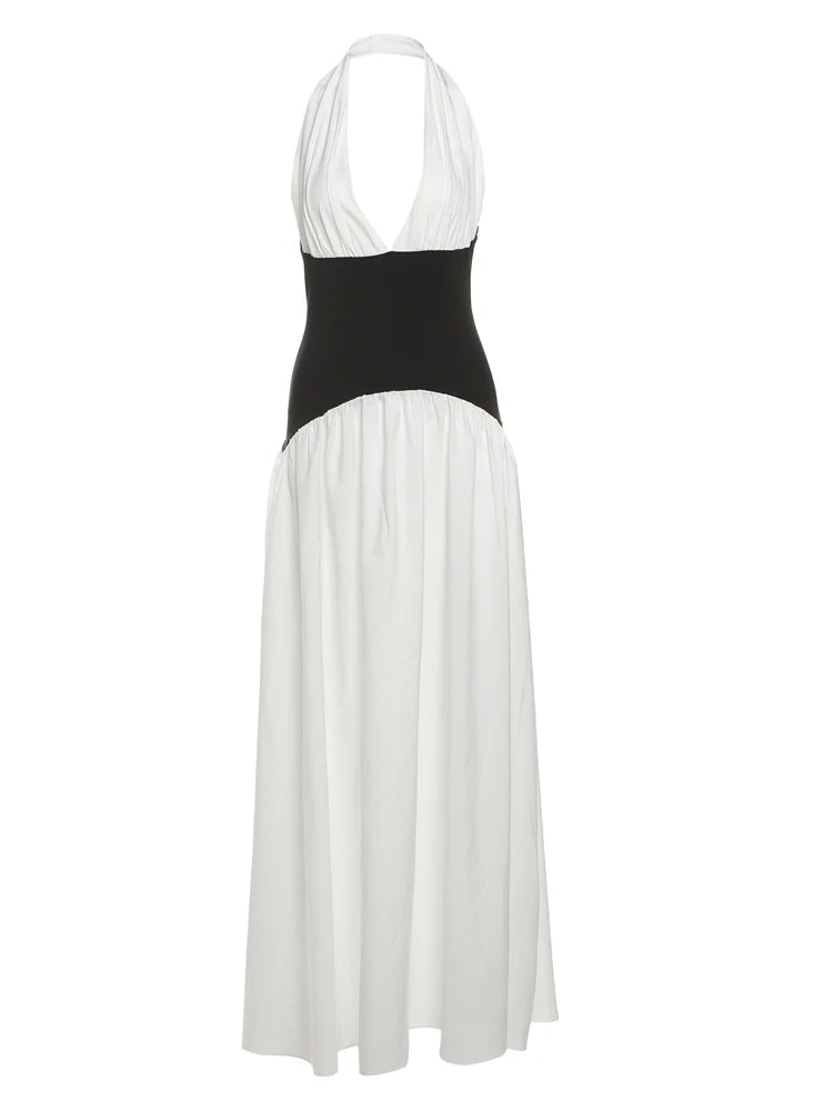 Halter Backless Elegant Patchwork Corset Deep V-Neck Sleeveless Dress