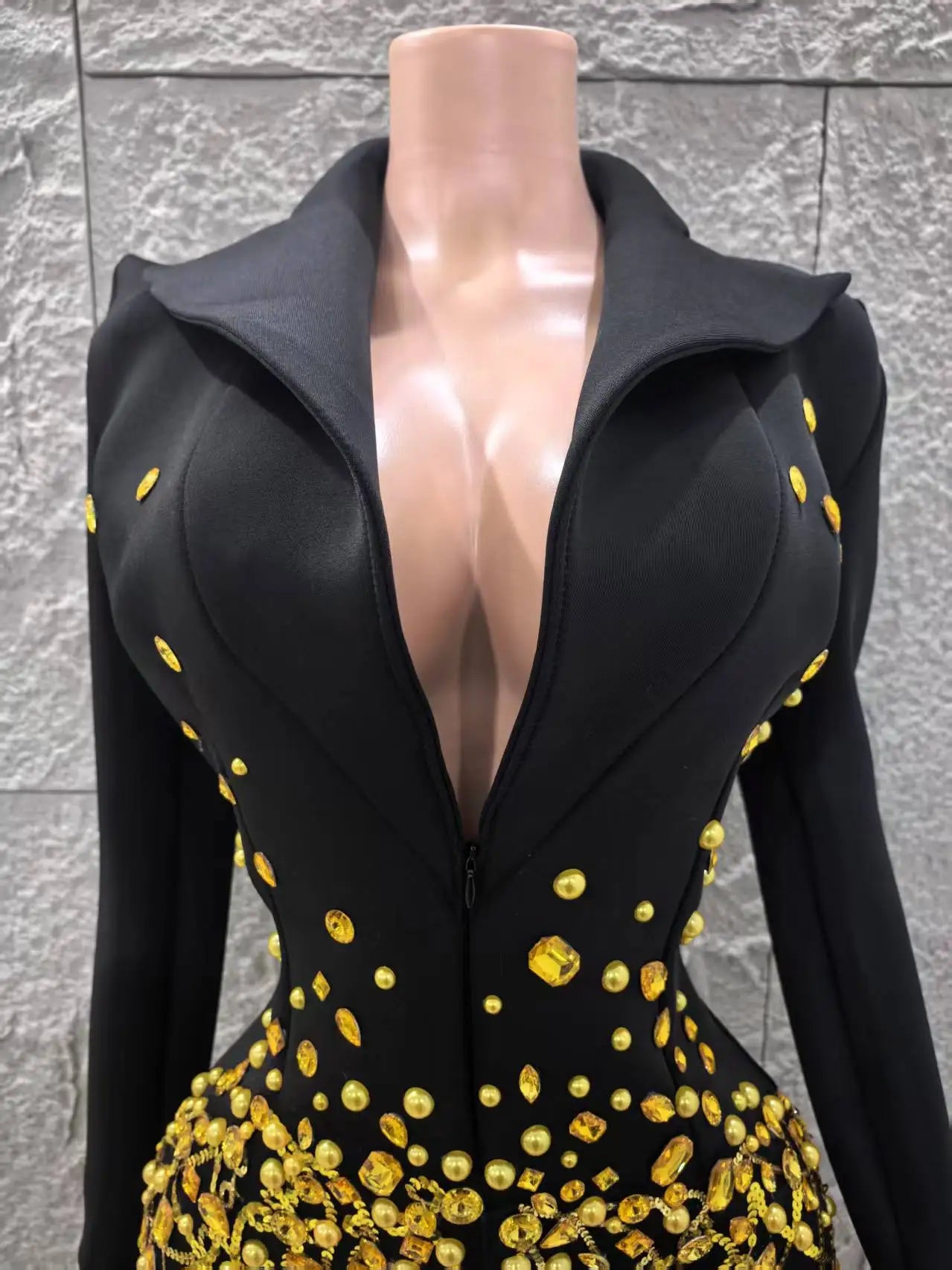 Long Sleeve Deep V-Neck Bodycon Blazer Dress