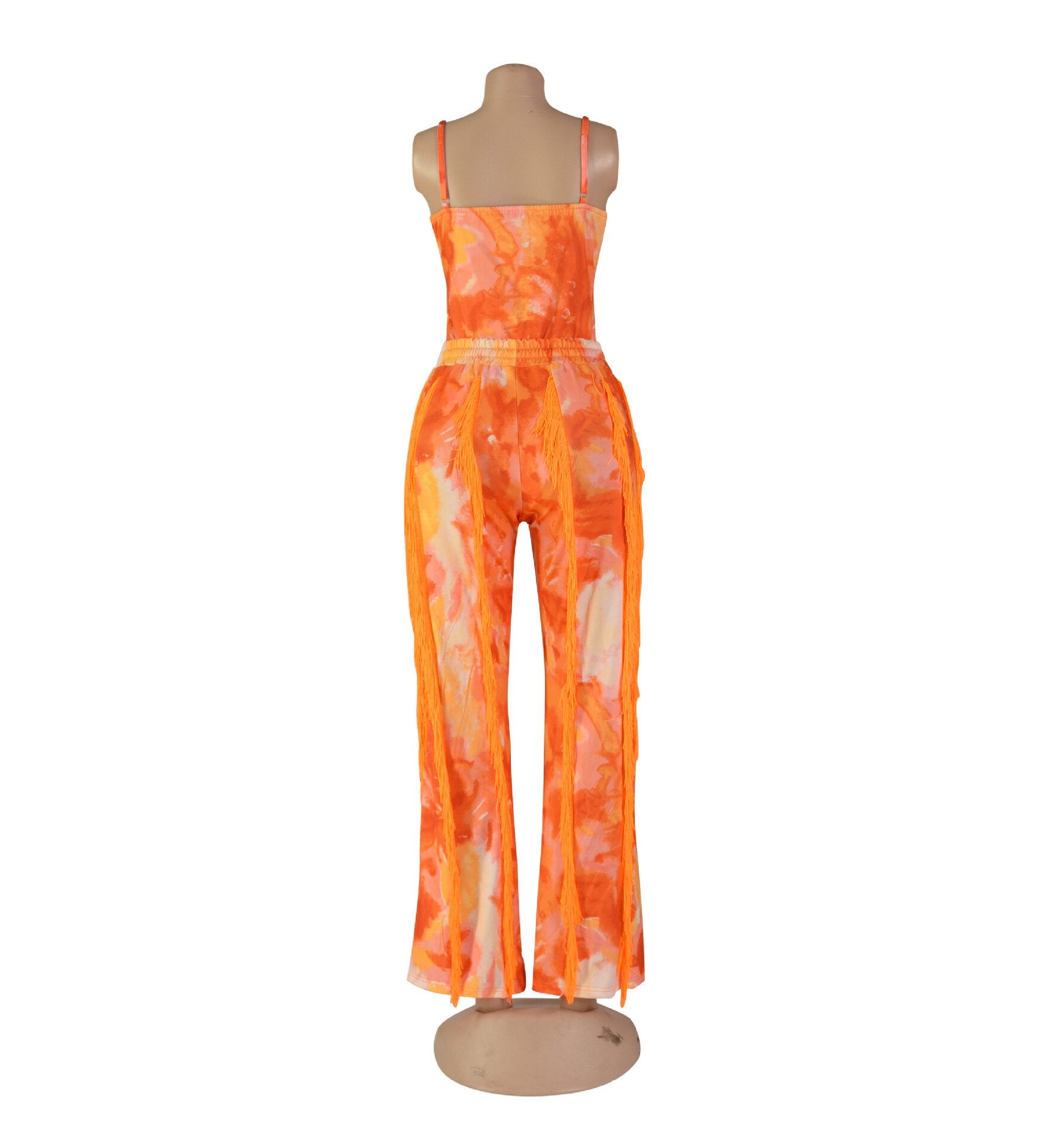 Tie Dye Sleeveless Bodysuit and Tassel Pants Summer Set