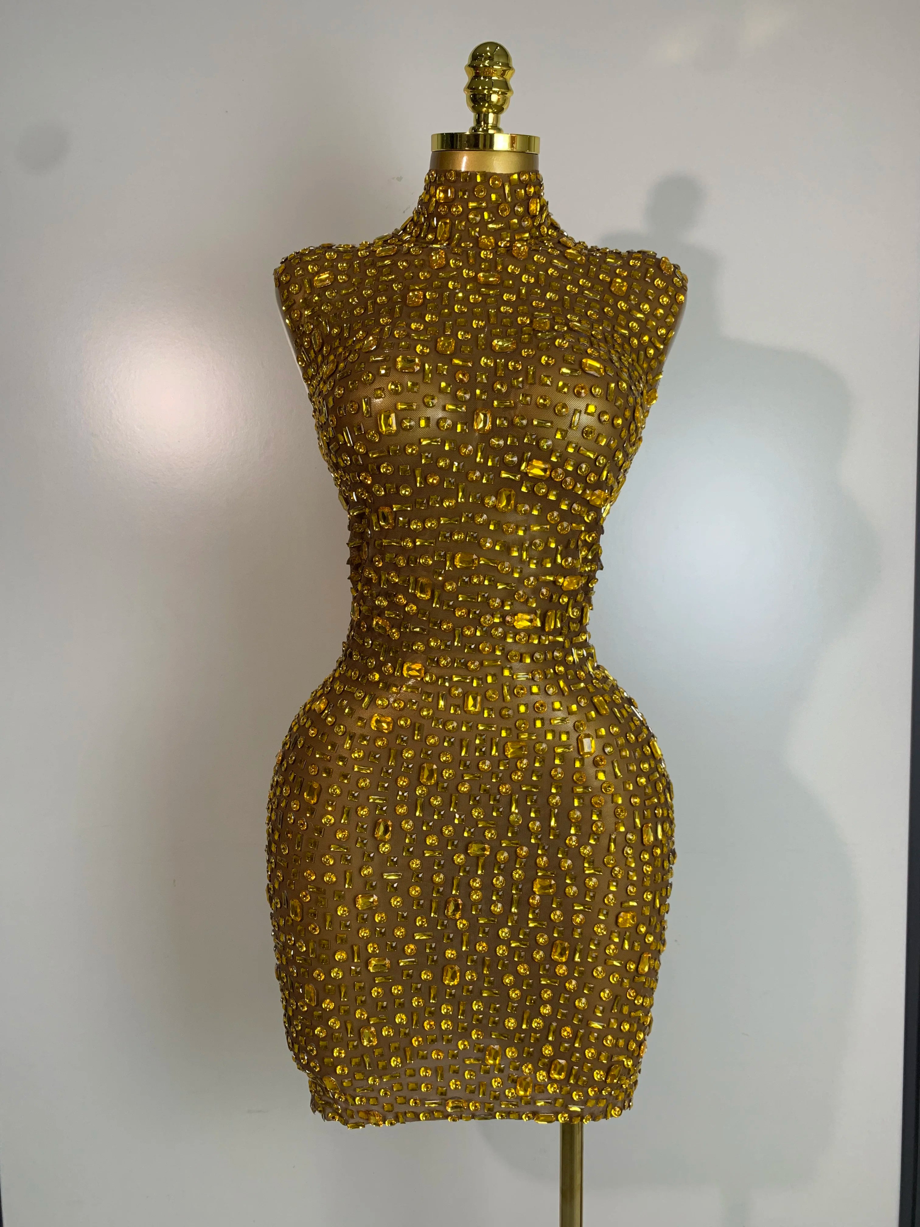 Luxury Gold Rhinestone Sparkly Elegant Dress