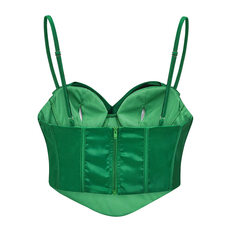 Spaghetti Strap Satim At Back Overbust Push Up Corset