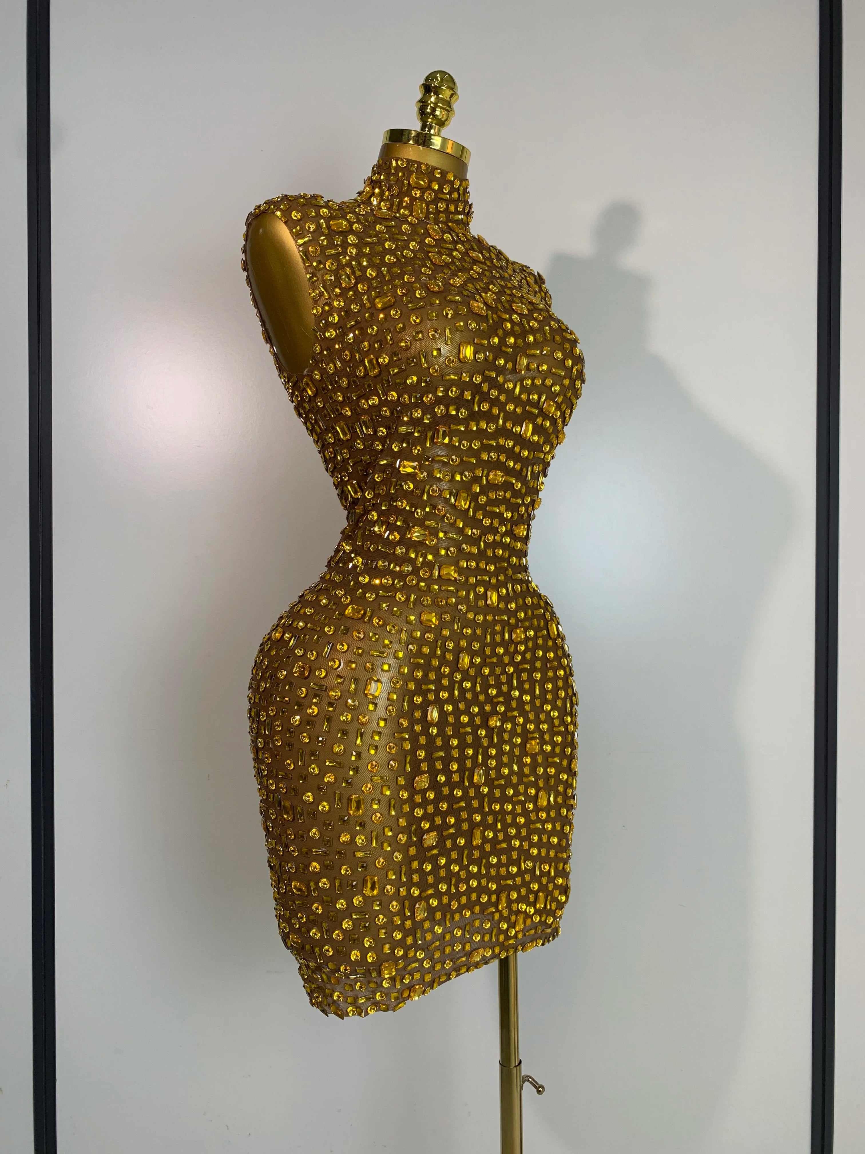Luxury Gold Rhinestone Sparkly Elegant Dress