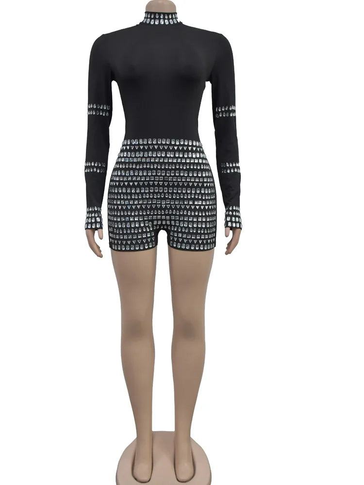 Luxury Diamond Crystal Short Jumpsuit