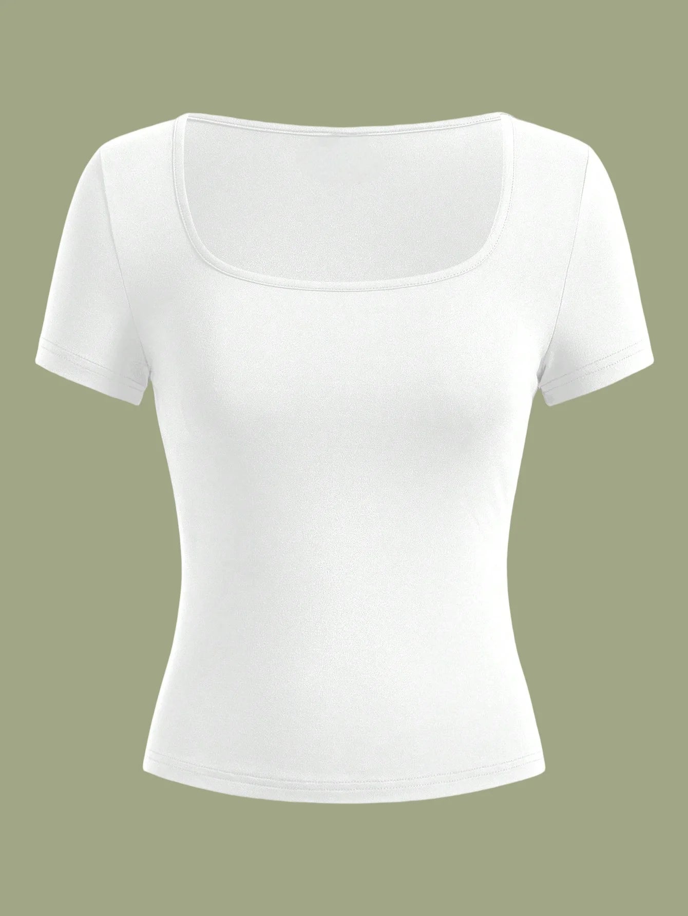 3-Piece Simple and Elegant Square Collar Short-Sleeved Slim Knitted High-Elastic Top T-Shirt